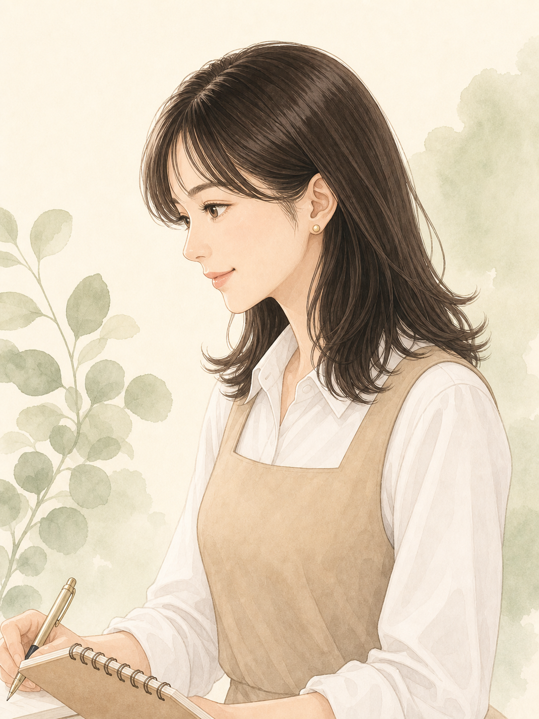 ノートを書くみなの横顔イラスト
