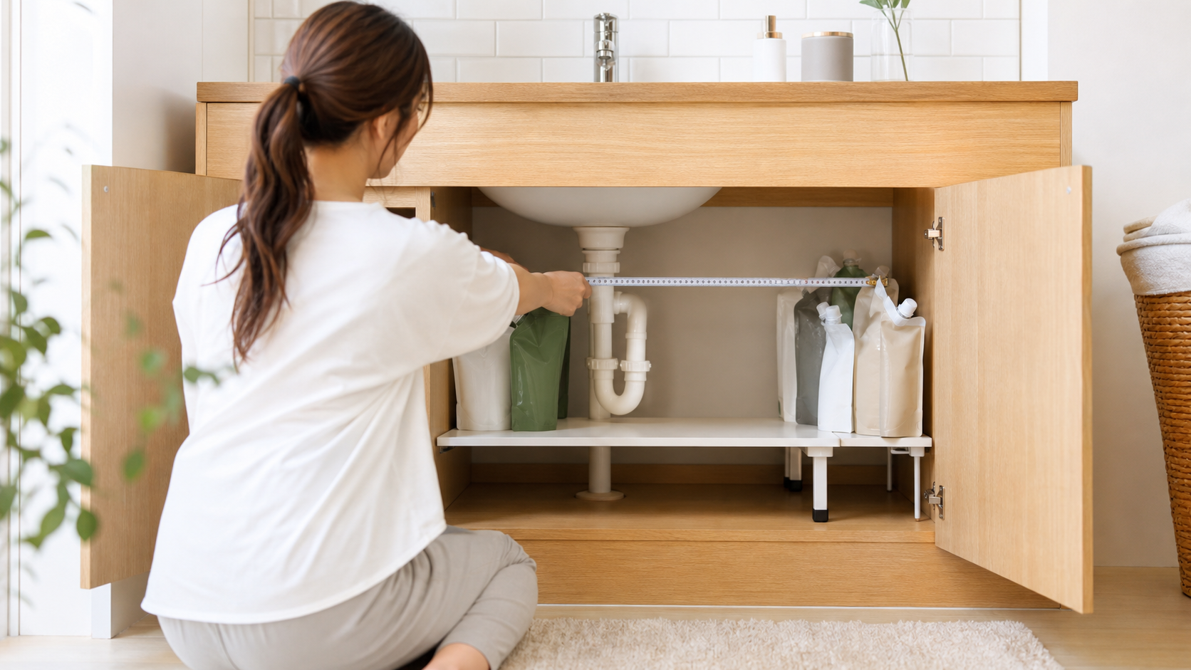洗面台下の引き出し収納はどう選ぶ？排水管を避けて奥の物を取り出しやすくする選び方